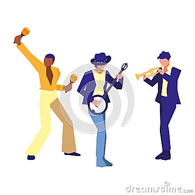 musicians people playing instrument orchestra Cartoon Illustration