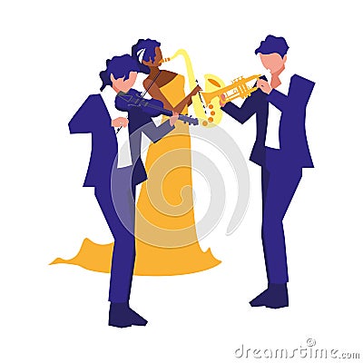 musicians people playing instrument orchestra Cartoon Illustration