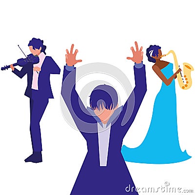 musicians people playing instrument orchestra Cartoon Illustration