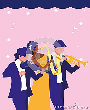 musicians people playing instrument orchestra Cartoon Illustration