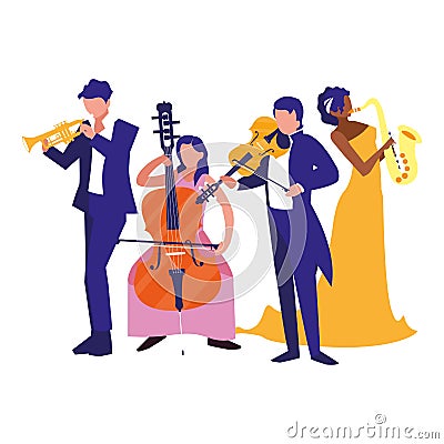 musicians people playing instrument orchestra Cartoon Illustration