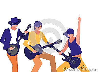 musicians people playing instrument orchestra Cartoon Illustration