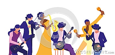 musicians people playing instrument orchestra Cartoon Illustration