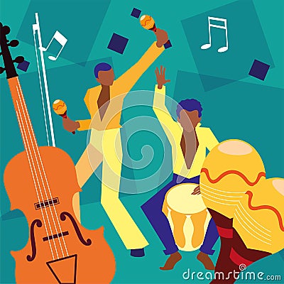 musicians people playing instrument orchestra Cartoon Illustration