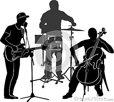 musicians performance vector silhouette on a white background Vector Illustration