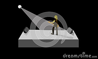 Musicians playing guitar on stage. White light black background Vector Illustration