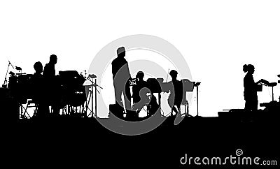 Musicians of rock band playing on iPads Stock Photo