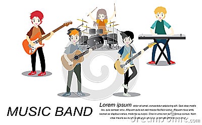 Musicians rock group ,Play guitar,Singer, guitarist, drummer, solo guitarist, bassist, keyboardist. Rock band.Vector illustration Vector Illustration