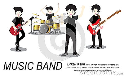 Musicians rock group ,Play guitar,Singer, guitarist, drummer, solo guitarist, bassist, keyboardist. Rock band.Vector illustration Vector Illustration
