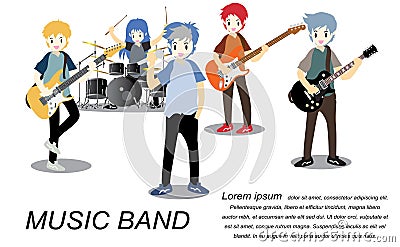 Musicians rock group ,Play guitar,Singer, guitarist, drummer, solo guitarist, bassist, keyboardist. Rock band.Vector illustration Vector Illustration