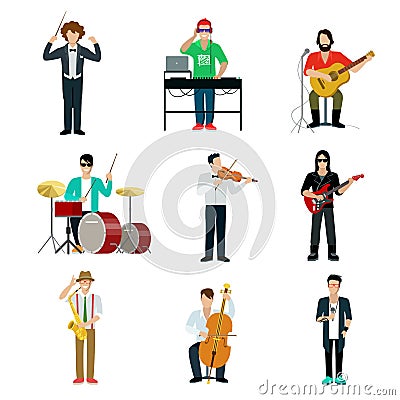 Musicians showman flat web infographic concept vector icon set Vector Illustration