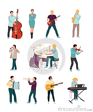 Musicians and singers vector characters set isolated on white background Vector Illustration