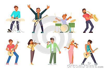 Musicians and singers vector flat icon set Vector Illustration