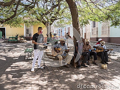 musicians in a small plaza Editorial Stock Photo