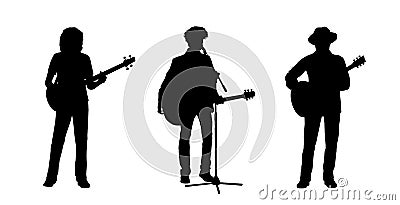 Musicians standing playing guitars silhouettes set 1 Stock Photo