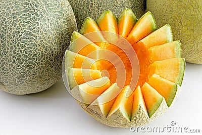 Musk Melon cut and cleaned Stock Photo