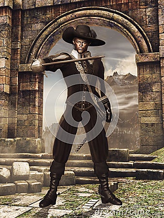 Musketeer with a sword Stock Photo