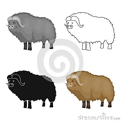 Muskox of stone age icon in cartoon style isolated on white background. Stone age symbol stock vector illustration. Vector Illustration