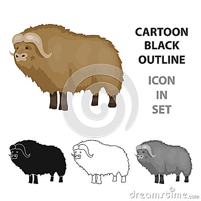 Muskox of stone age icon in cartoon style isolated on white background. Stone age symbol stock vector illustration. Vector Illustration