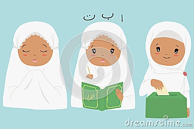 Muslim African American Girl Cartoon Vector Collection Vector Illustration