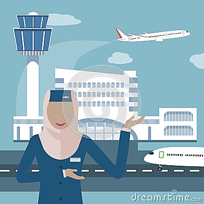 Muslim Airline and Stewardess Vector Illustration