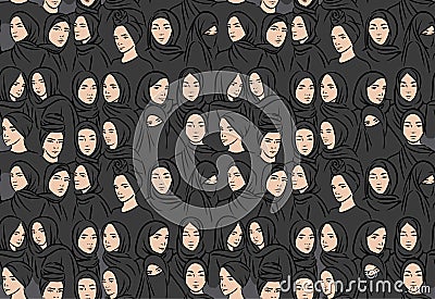 Muslim arabic islam woman in hijab and abaya seamless pattern Vector Illustration