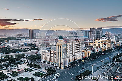 Muslim Architecture in Hohhot City of Inner Mongolia at Dusk Editorial Stock Photo