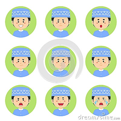 Muslim Avatar With Various Expression Vector Illustration