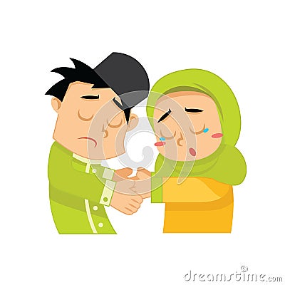 muslim boy and girl shaking hands. Vector illustration decorative design Vector Illustration