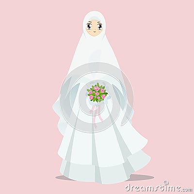 Muslim bride cartoon illustration. Vector Illustration