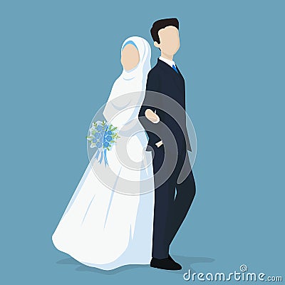 Muslim Bride and Groom Vector Cartoon Illustration. Vector Illustration