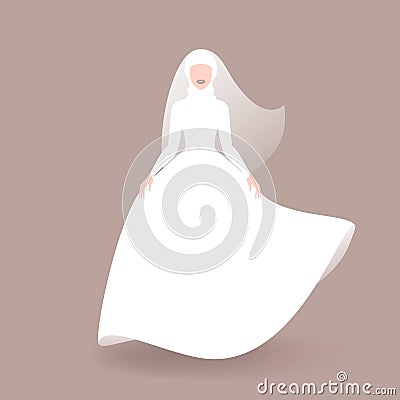 Muslim bride in wedding dress and veil Vector Illustration