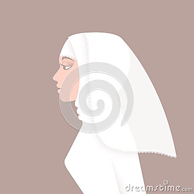 Muslim bride in wedding dress and veil Vector Illustration
