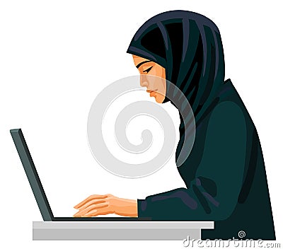 Muslim business woman working on computer Vector Illustration