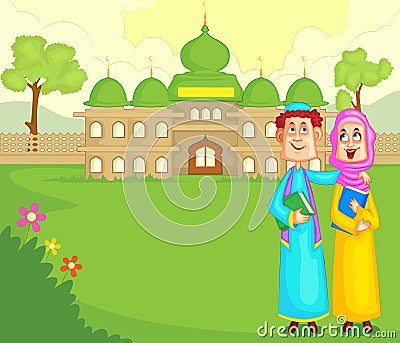 Muslim children coming from madarsa Vector Illustration