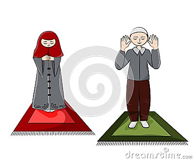 Muslim children pray. Vector Illustration