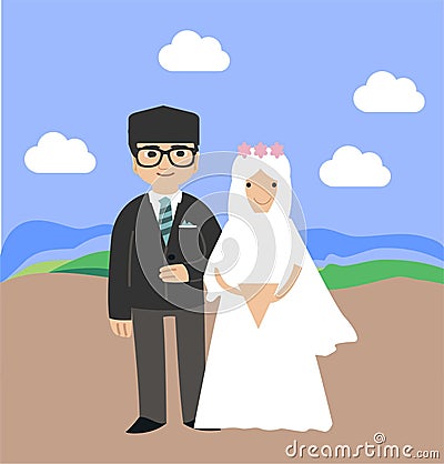 Colorful muslim couple wedding bridge illustration and vector icon Vector Illustration