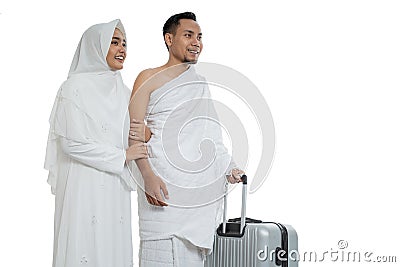 Muslim couples wife and husband ready for Hajj Stock Photo