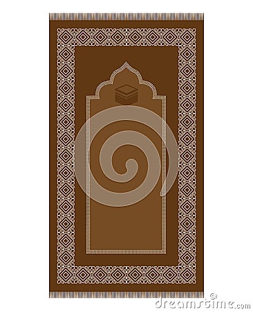 Muslim dark brown prayer rug with decorative elements. Islamic textile Vector Illustration