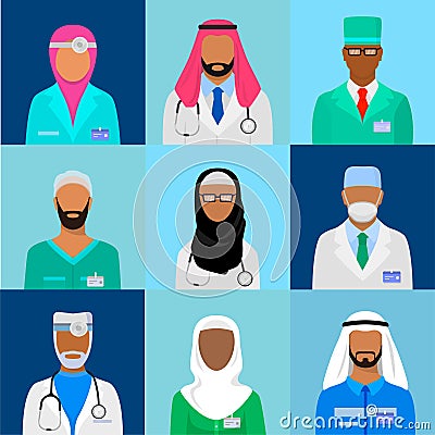 Muslim doctor set Vector Illustration