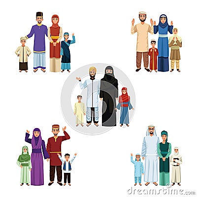 muslim families groups Vector Illustration