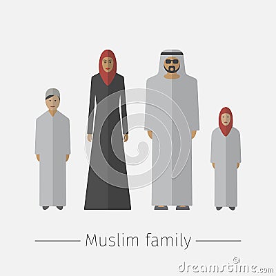 Muslim family. Flat illustration. UAE people. Vector Illustration