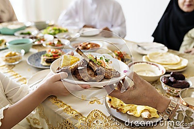 Muslim family having a Ramadan feast Stock Photo