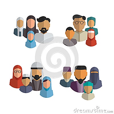 Muslim family icons vector set. Middle eastern Vector Illustration