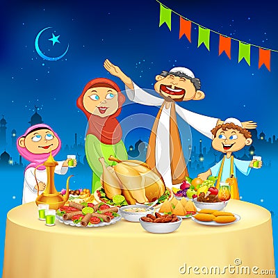 Muslim family in Iftar party Vector Illustration