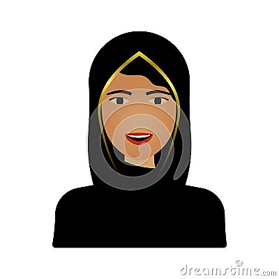 Muslim female portrait isolated on white background. Traditional Young Arabic woman in hijab. Vector Illustration