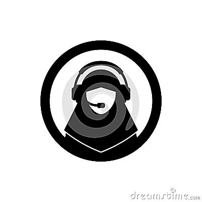 Muslim female support service / customer care / customer service / administrator silhouette icon. Circle icon. Stock Photo