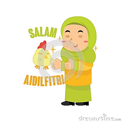 muslim girl celebrating aidilfitri. Vector illustration decorative design Vector Illustration