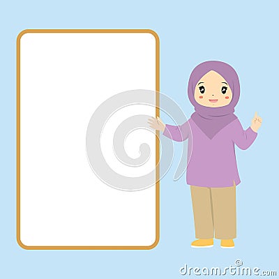 Muslim Girl with an Empty Banner Vector Vector Illustration