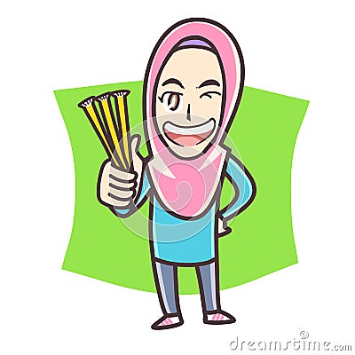 Muslim girl holding honey stick Stock Photo